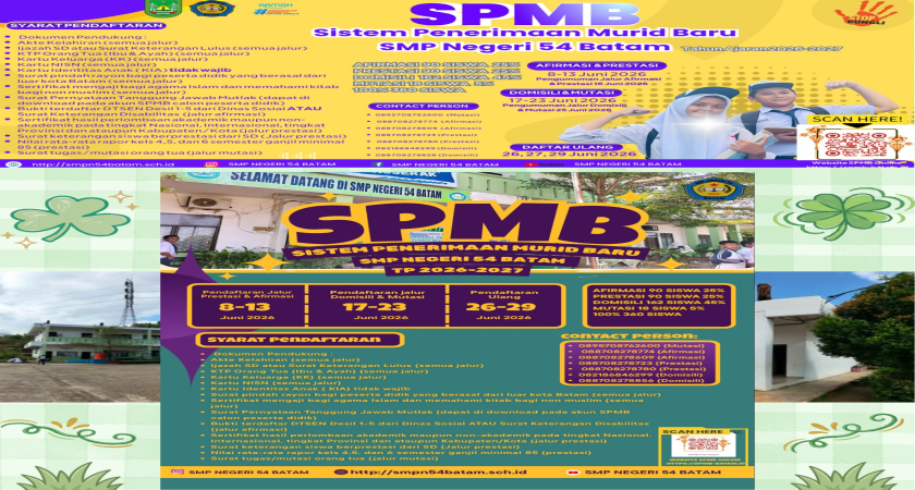 PENGUMUMAN SPMB SMP NEGERI 54 BATAM TAHUN AJARAN 2026 / 2027